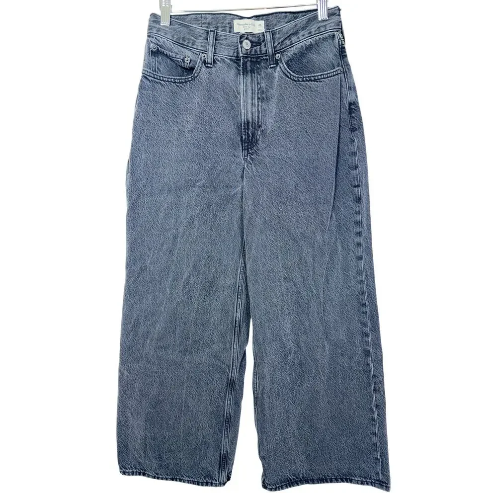 Abercrombie & Fitch The Wide Leg High Rise Black Denim Jeans Womens 26 S Short